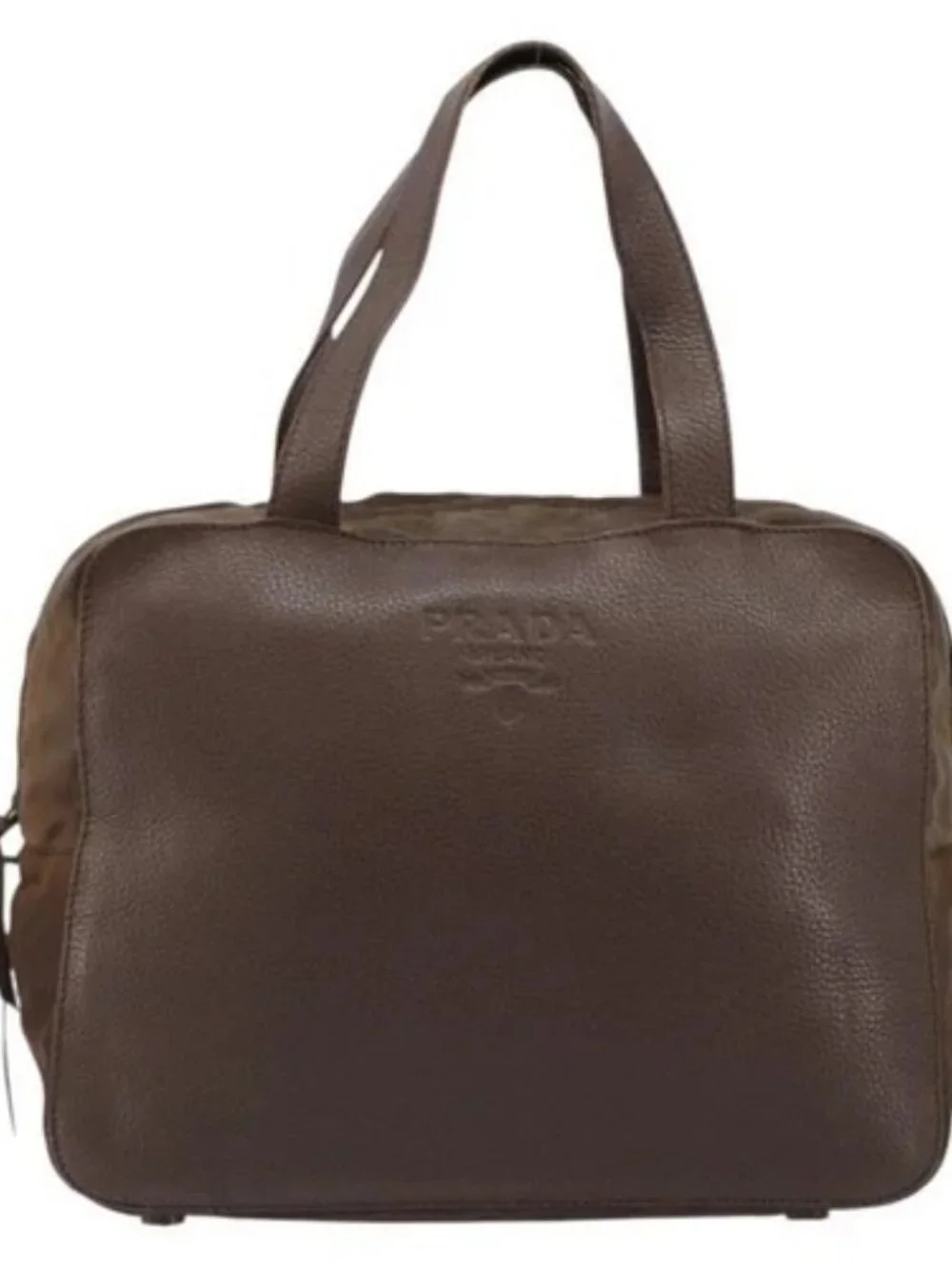 PRADA Hand Bag Leather Brown Gold Auth